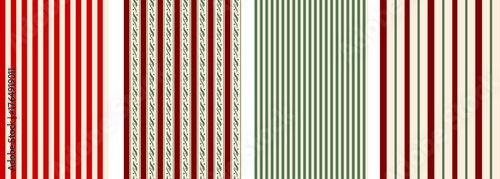 Seamless green and red Christmas patterns. Different background designs, perfect for wrapping paper, fabric, stationery, wallpaper, and digital decor.