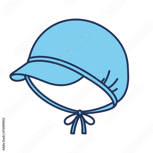 Light blue baby bonnet with dark blue trim and ties headwear clothing