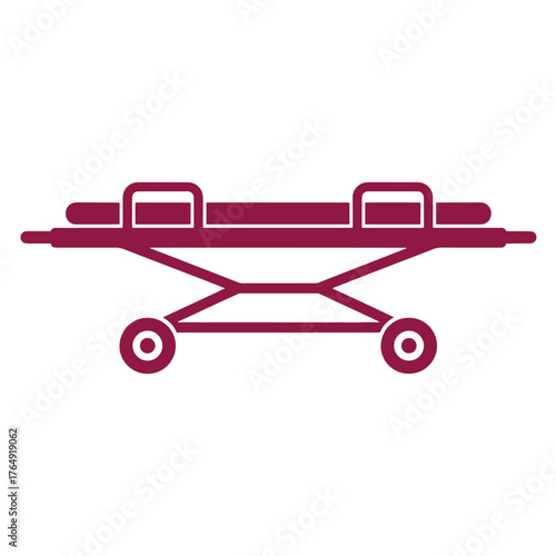 Maroon medical stretcher icon with wheels on white background transport hospital