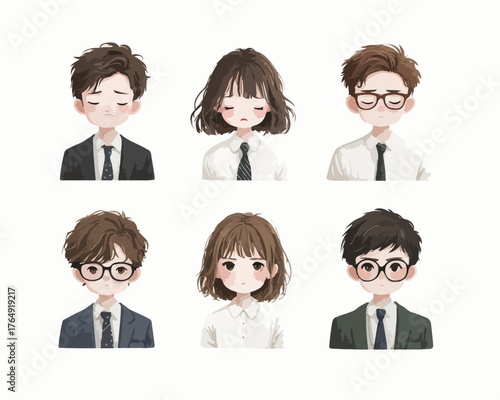 다양한 젊은 남녀 직장인 아바타들이 각자의 개성을 표현하며 현대적인 비즈니스 환경을 상징하는 벡터 일러스트레이션.