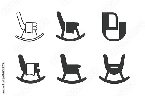 Retirement Logo Variations. Life in retirement or senior years. Set Logo of Life in retirement or senior years: rocking chair with blanket. harmonious logo