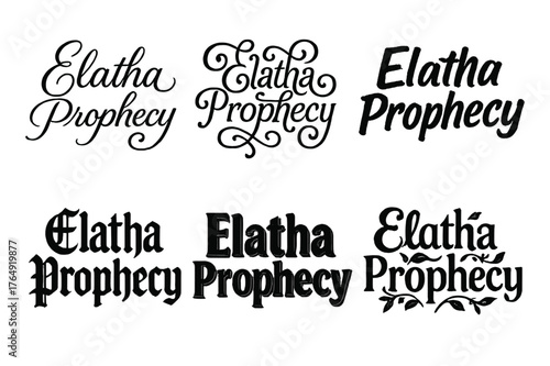 Harmonious Lettering Grid. Elatha Prophecy. Set lettering. harmonious lettering variations of the same emblematic concept, each with different artistic