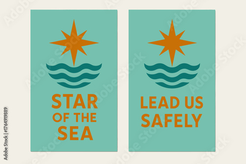 Star of the Sea. Star of the Sea. Two vertical A6 banners with safe margins, centered composition, no elements touching edges, modern, turquoise and orange,