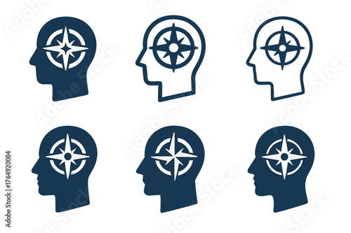 Compass of Focus Logos. improving mental focus and clarity for success. Set Logo of improving mental focus and clarity for success: compass of purpose.