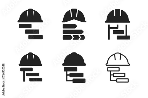 Construction Logo Designs. Construction managers overseeing projects. Set Logo of Construction managers overseeing projects: gantt chart with safety helmet.