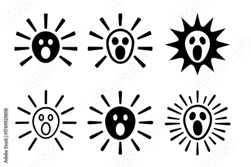 Diverse Jump Scare Logo. Jump scare. Set Logo of Jump scare: burst lines behind face. harmonious logo variations of the same emblematic concept, each with