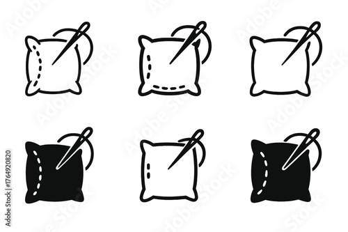 Sewing Logo Variations. Sewing pillowcase. Set Logo of Sewing pillowcase: needle stitching along edge. harmonious logo variations of the same emblematic