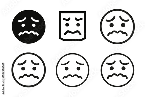Anxious Logo Variations. Anxious expression. Set Logo of Anxious expression: quivering lips and brows. harmonious logo variations of the same emblematic