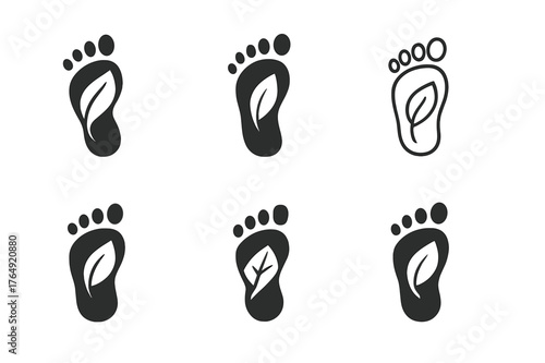 Leaf Footprint Logos. Hidden trail. Set Logo of Hidden trail: leaf-marked footprint. harmonious logo variations of the same emblematic concept, each with