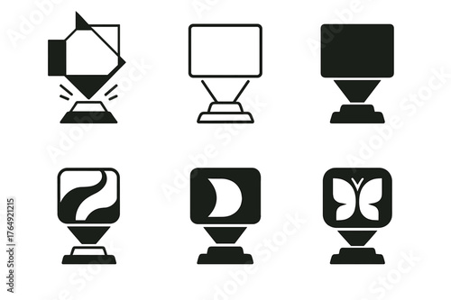 Futuristic Logo Variations. Art in science fiction and speculative fiction. Set Logo of Art in science fiction and speculative fiction: Holographic canvas.