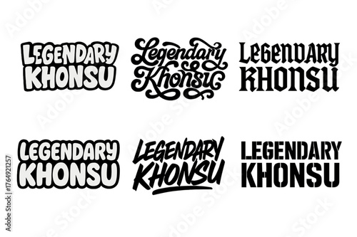 Khonsu Lettering Variations. Legendary Khonsu. Set lettering. harmonious lettering variations of the same emblematic concept (Funky cartoon-style lettering,