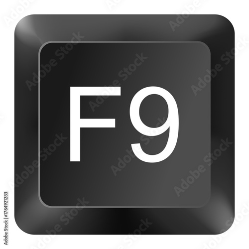 Keyboard F9 Function Key – Refresh or Compile Shortcut Button Symbol Isolated on White Background