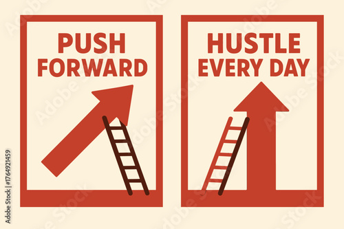 Push Forward Banners. Push forward. Two vertical A6 banners with safe margins, centered composition, no elements touching edges, flat vector design, red and