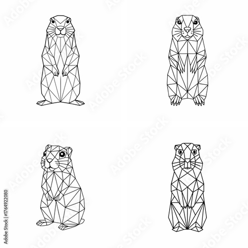 Gopher set in geometric line art style on white background, isolated, vector, set 