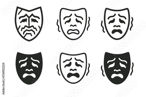 Fear Mask Logos. Fear mask. Set Logo of Fear mask: theatrical mask with tremor. harmonious logo variations of the same emblematic concept, each with different