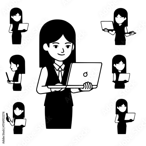 Female Business Character Laptop Vector Collection