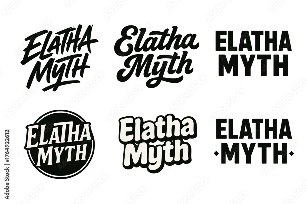 Obraz premium Elatha Myth Lettering Styles. Elatha Myth. Set lettering. harmonious lettering variations of the same emblematic concept, each with different
