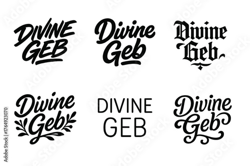 Harmonious Lettering Grid. Divine Geb. Set lettering. harmonious lettering variations of the same emblematic concept (Dynamic brushstroke graffiti lettering,