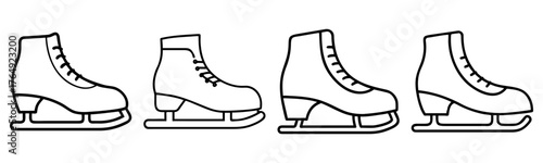 Ice Skates Outline Icon Set - Figure Skating and Hockey Footwear Vector
