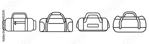Gym Bag and Sports Duffel Outline Icon Set - Vector for Fitness and Travel