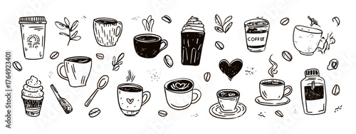 Hand-Drawn Coffee Illustrations on Transparent Background