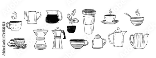 Hand-Drawn Coffee and Tea Items Illustration