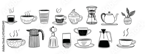 Hand-Drawn Coffee and Tea Cups Illustration