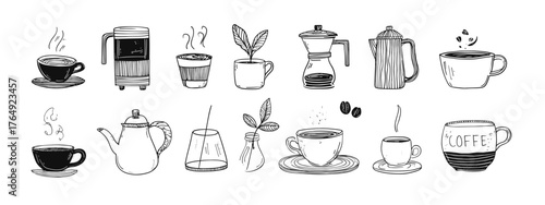 Hand-drawn coffee and tea collection