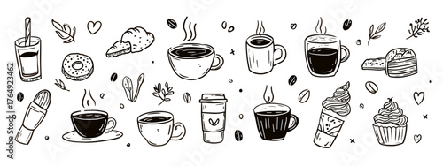 Hand-Drawn Coffee and Pastry Doodles