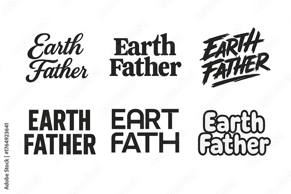 Fototapeta premium Earth Father Lettering Variations. Earth Father. Set lettering. harmonious lettering variations of the same emblematic concept (Elegant script with flowing