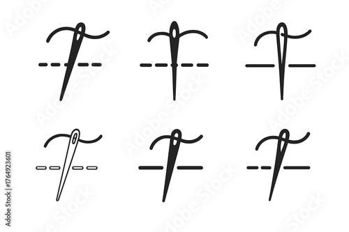 Tailoring Logo Variations. Tailoring seam. Set Logo of Tailoring seam: straight stitch guide line. harmonious logo variations of the same emblematic concept,