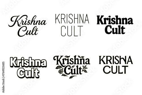 Krishna Lettering Variations. Krishna Cult. Set lettering. harmonious lettering variations of the same emblematic concept, each with different artistic