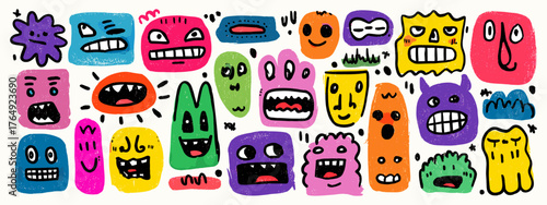 Colorful Doodle Art with Cartoon Faces