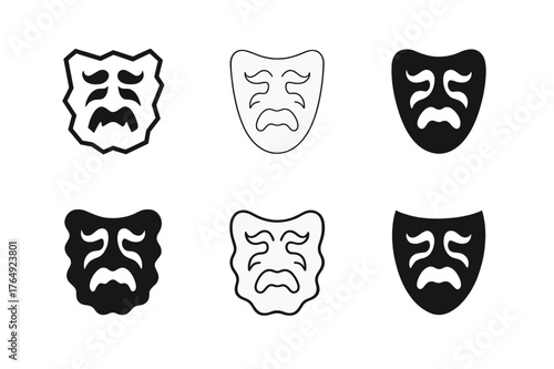 Fear Mask Logos. Fear mask. Set Logo of Fear mask: theatrical mask with tremor. harmonious logo variations of the same emblematic concept, each with different