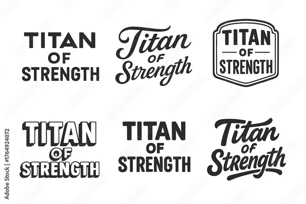 Fototapeta premium Titan Lettering Variations. Titan of Strength. Set lettering. harmonious lettering variations of the same emblematic concept (Abstract geometric letterforms,