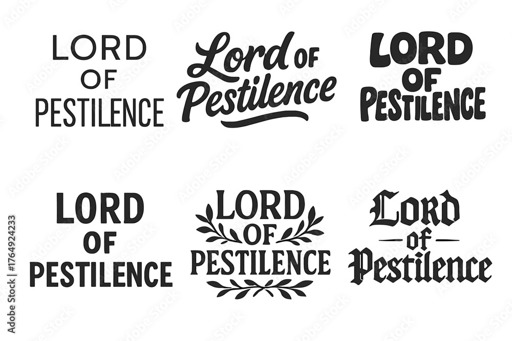 Fototapeta premium Pestilence Lettering Variations. Lord of Pestilence. Set lettering. harmonious lettering variations of the same emblematic concept (Modern minimal monoline