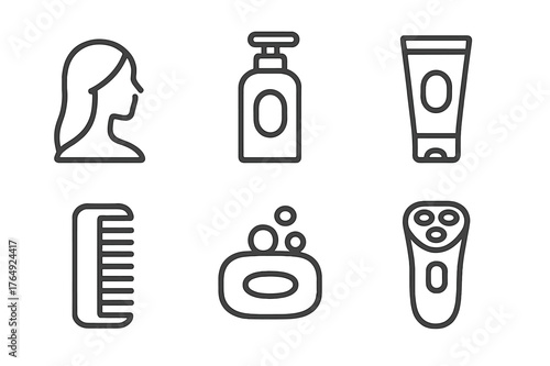 Minimal Personal Care Logos. Personal Appearance. Set Logo of Personal Care Collection: Minimal outline, Negative space, Flat solid, Symmetrical form, Stylized