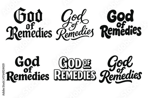 God of Remedies. God of Remedies. Set lettering. harmonious lettering variations of the same emblematic concept (Gothic-inspired decorative type,