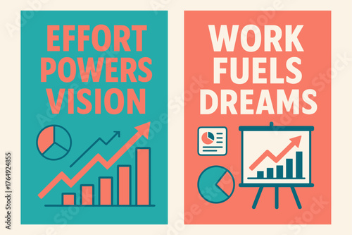 Effort and Dreams Banners. Effort powers vision. Two vertical A6 banners with safe margins, centered composition, no elements touching edges, modern, turquoise