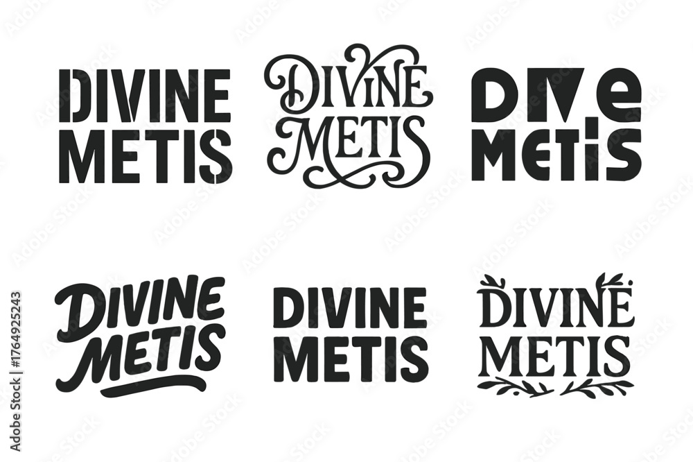 Obraz premium Harmonious Lettering Variations. Divine Metis. Set lettering. harmonious lettering variations of the same emblematic concept (Stencil-inspired urban lettering,