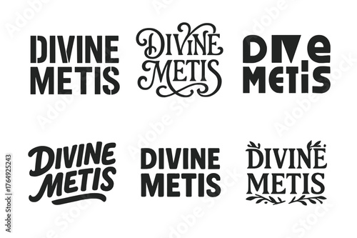 Harmonious Lettering Variations. Divine Metis. Set lettering. harmonious lettering variations of the same emblematic concept (Stencil-inspired urban lettering,