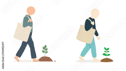 Eco-friendly vector illustration of person planting sapling for sustainability and growth.