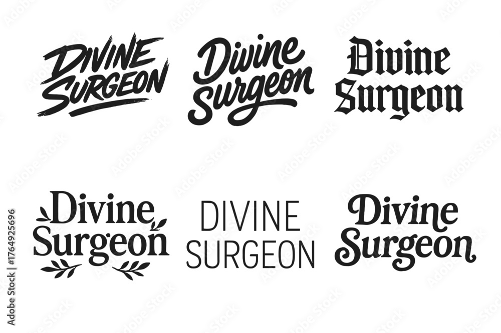 Obraz premium Creative Lettering Designs. Divine Surgeon. Set lettering. harmonious lettering variations of the same emblematic concept (Dynamic brushstroke graffiti