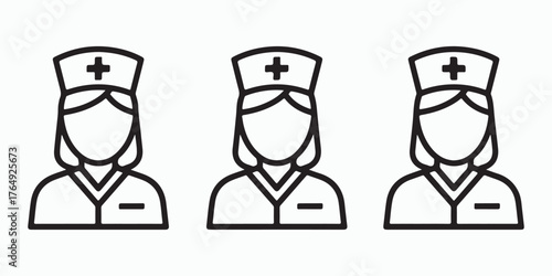 Three nurses in uniform, representing healthcare, compassion, and medical assistance, a symbol of nursing profession