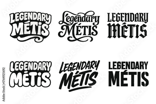 Harmonious Lettering Variations. Legendary Metis. Set lettering. harmonious lettering variations of the same emblematic concept (Funky cartoon-style lettering,