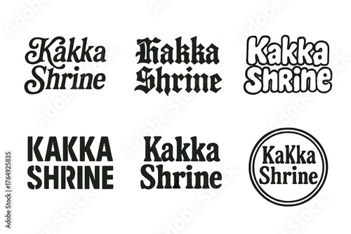 Harmonious Lettering Variations. Kakka Shrine. Set lettering. harmonious lettering variations of the same emblematic concept, each with different artistic