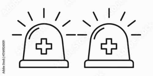 Line art of two emergency sirens with a cross, represents ambulance, police, or emergency services
