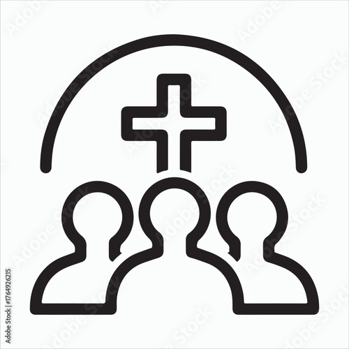 Community healthcare icon depicts a group of people under the care of a medical professional or organization