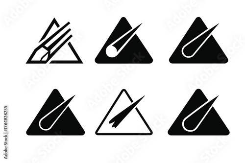 Perseid Meteor Logos. Perseid meteor season. Set Logo of Perseid meteor season: meteor streak across triangle. harmonious logo variations of the same