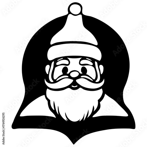Illustration of santa claus with a hat and beard in a black and white color scheme graphic image